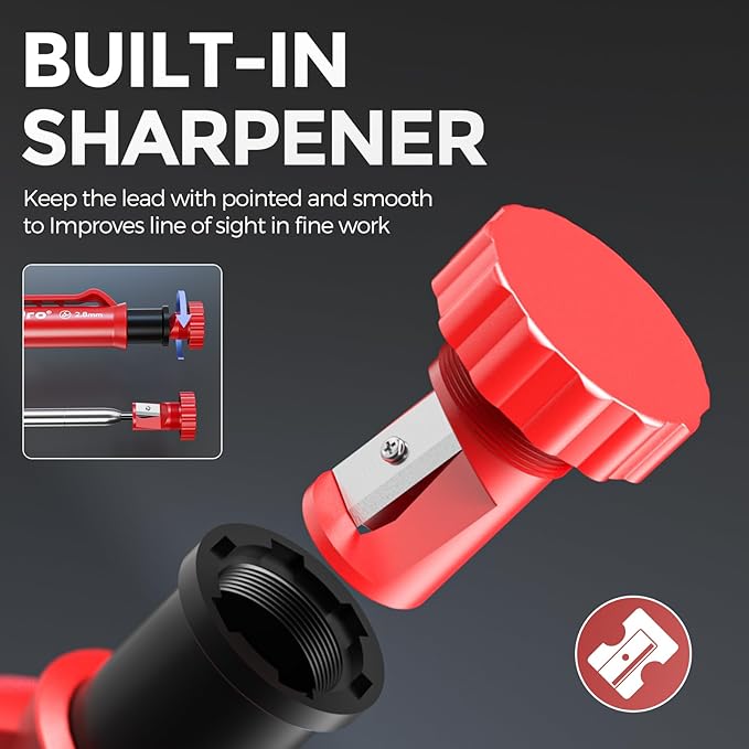 Nicpro 6 Pack CP1000 Carpenter Pencils with Sharpener, Mechanical Pencil Set with 66 Refills, Deep Hole Long Nib Marker Pens, Heavy Duty Woodworking Tools Construction Pencil for Architect Marking