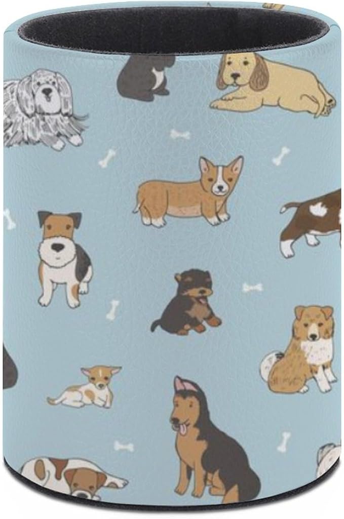 Cute Puppy Dog Pen Holder Pencil Organizer Cute Pencil Cup Desk Decor Makeup Brush Holder PU Multifunctional Office Suppliesfor Home Classroom School