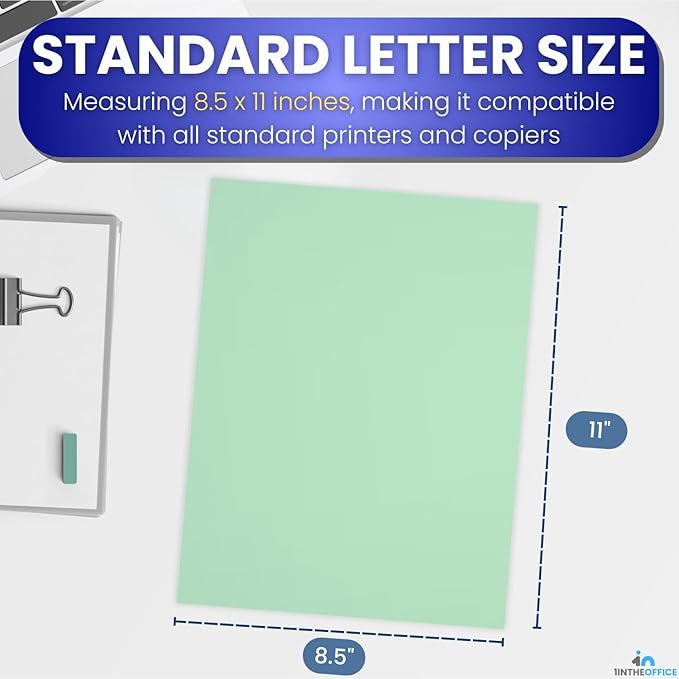 1InTheOffice Green Copy Paper, Printer Paper, Colored Copy Paper, 20 lbs., 8.5" x 11", 20 lbs., 500 Pack