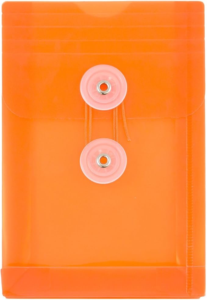 JAM PAPER Plastic Envelopes with Button & String Tie Closure - 4 1/4 x 6 1/4 - Assorted Colors - 12/Pack