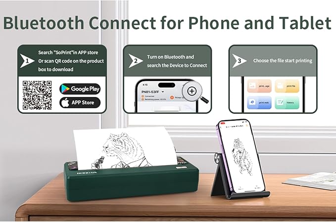 Rongta Portable Printer Wireless for Travel,300DPI Bluetooth Inkless Thermal Small Printer for Office/School/Home Use Compatible with Android,iOS & Laptop,Support 8.5" X 11" US Letter