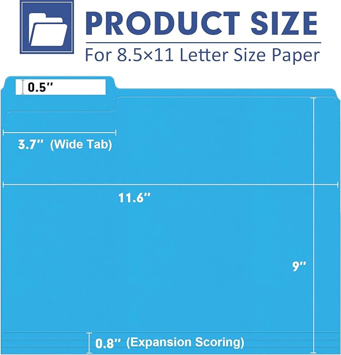 File Folder, PANDRI 170 Pack Colored File Folder, 1/3 Cut Tabs, Letter Size, Assorted 6 Colors Filing Folder for Office School Business