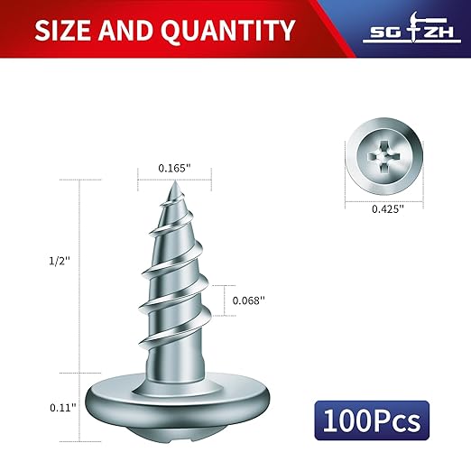 #8 x 1/2" Wood Screw 100Pcs Alloy Steel Standard Thread Truss Head Fast Self Tapping by SG TZH