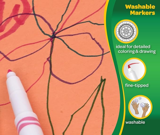 Crayola Ultra Clean Fine Line Washable Markers for School (40ct), Colored Markers for Kids, Coloring Book Art Supplies, Back to School Supplies for Teachers