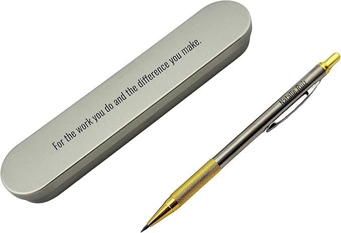 Custom Engraved Mechanical Pencil Set – Personalized 0.7mm & 2.0mm Refillable Drafting Tools – Gift for Architects, Engineers, Students, Designers, Graduation (Chrome w/ Gold Trim Pencil Engraved)