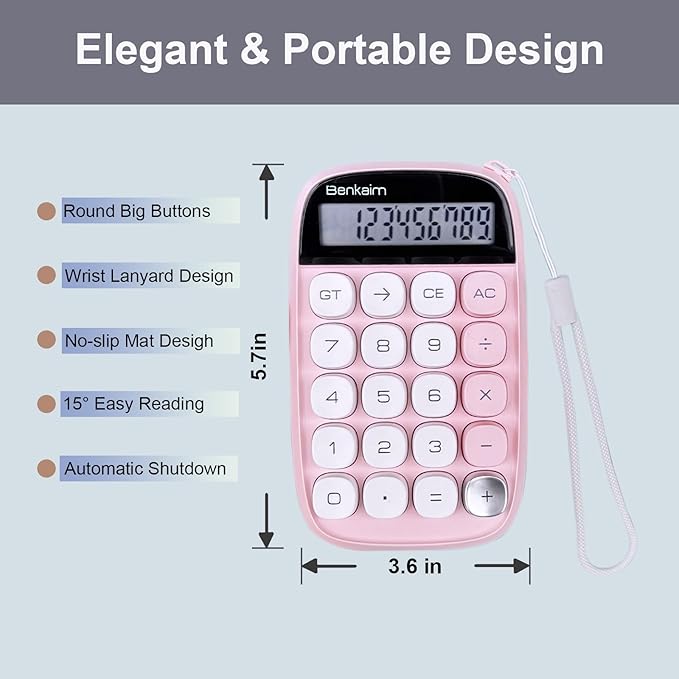 Calculators, Benkaim Desktop Calculator, Basic Standard Calculator, 10 Digit Large LCD Display Big Button Calculator, Pink Cute Desk Accessories for School, Office & Business Use (Pink)