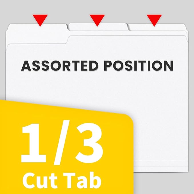 SUNEE File Folders Letter Size White, 100 Pack Manilla Folders 8.5 x 11 1/3-Cut Tabs, Colored File Folders Office Home School for Documents Files Paper