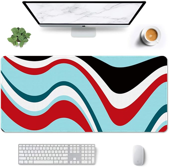 Auhoahsil Large Mouse Pad, Full Desk XXL Extended Gaming Mouse Pad 35" X 15", Waterproof Desk Mat w/Stitched Edge, Non-Slip Laptop Computer Keyboard Mousepad for Office & Home, Colorful Marble Design