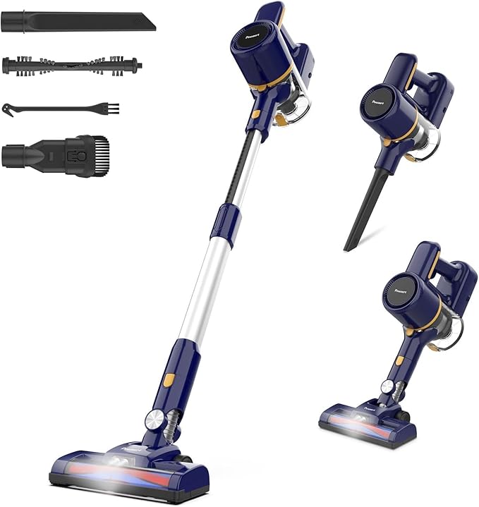 Powaert N7S Cordless Vacuum Cleaner, 6-in-1 Multifunction Cordless Vacuum, 210W Powerful Vacuum Cleaner, 6 Cell 2200mAh Stick Vacuum Cordless Rechargeable for Home (Indigo)