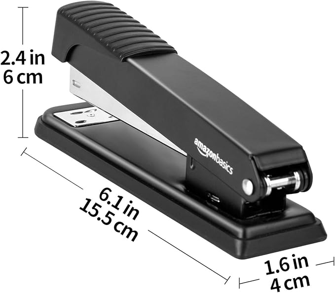 Amazon Basics Desktop Stapler, Full-Strip, 20 Sheet Capacity, Black, Pack of 12