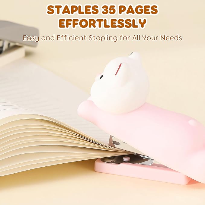 Honagu Mini Cute Animal Stapler with Staples, Cartoon Stereoscopic Silicone (PVC) Stapler, Labor-Saving Office Supplies for Students Kids (Pink Puppy)