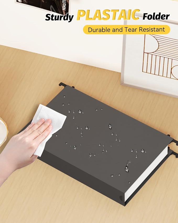 Ansook Extra Capacity Legal Size Plastic Hanging File Folders,12 Pack Reinforced Legal Hanging Folder with Heavy Duty 2 Inch Expansion,Filing Cabinet Folder,for Bulky Files, Medical Charts,Black