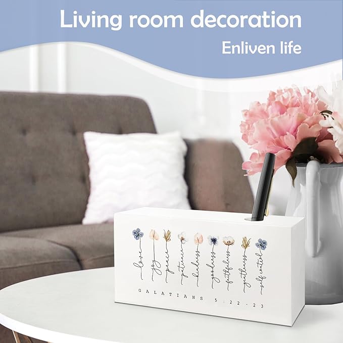 SNNDER Fruit of the Spirit Single Pen Holder for Desk, Religious Christian Gifts for Women, Boho Floral Christian Bible Verses Fountain Pen Holder for Home Office Desk Accessories