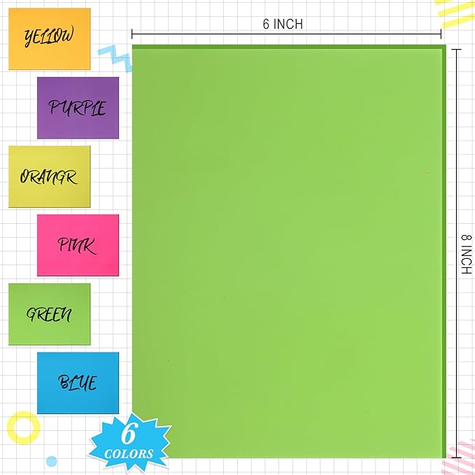 Zubebe 6 Pads 8 x 6 Inch Sticky Notes Bright Colors Sticky Pads Large Self Stick Note Pads Square Memo Post Stickies for Home Office School, 25 Sheets/Pad
