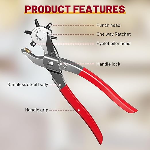 NEU MASTER 2 in 1 Leather Hole Punch Eyelet Tool Kit, 3/16" 4.5mm Revolving Hole Puncher, Eyelet Pliers, Metal Eyelets for Fabric Shoes Leather Clothes Belt