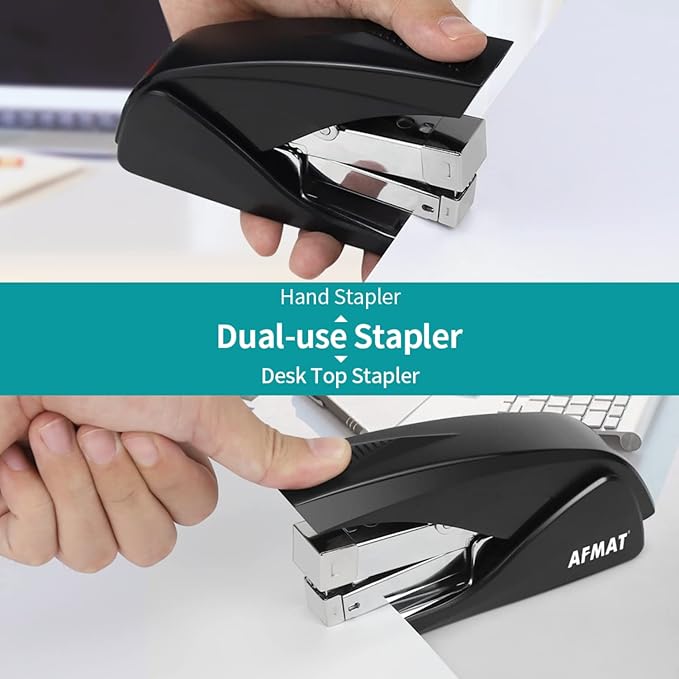 Stapler for Desk, 50 Sheet Effortless Stapler, Desktop Stapler Staple with One Finger, Portable Handheld Ergonomic Stapler Heavy Duty, Built-in Staple Remover, Space Save Size, Good for Home & Office