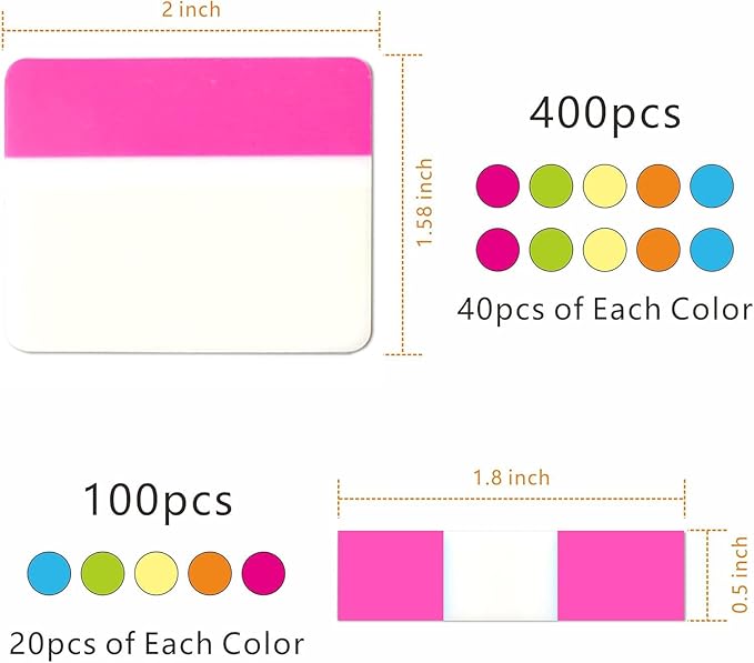 Sticky Tabs – Book tabs, Page Labels for Books, Files & Binders – Strong Adhesive & Repositionable Index Markers for Notebooks& Journals（500 Pieces 2 Inch 21 Sets 10 Colors）