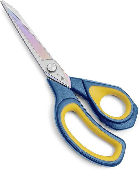 LIVINGO 8.5” Premium Fabric Scissors, Heavy Duty All-Purpose Titanium Coating Forged Stainless Steel Sharp Sewing Tailor Dressmaking Shears Comfort Grip Crafting Leather Cutting, Navy Blue/Yellow