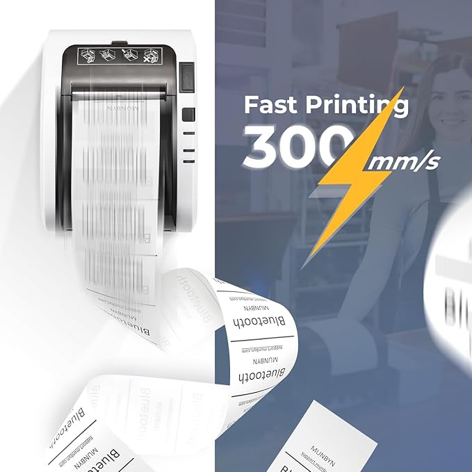 MUNBYN Bluetooth Thermal Receipt Printer P047, 80mm POS Printer, Thermal Printer with USB Serial Ethernet, Bluetooth, Support Android Windows PC iOS(Do Not Support Paypal Doordash Grubhub Vagaro)White