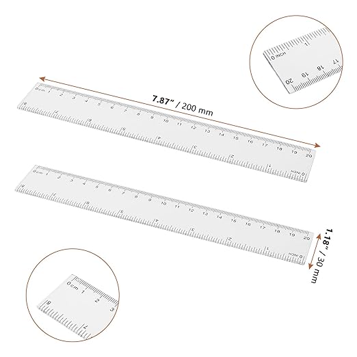 LEXININ 100 Pack 8 Inch Clear Plastic Ruler, 20cm Plastic Straight Ruler for Designer, Engineer
