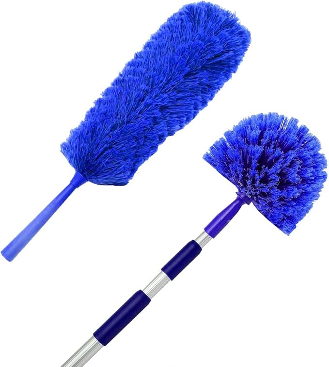 Cobweb Duster with Extension Pole, Plus Size Microfiber Ceiling Fan Duster Extendable 20 feet Reach, 3-Stage Aluminum Telescoping Pole Long Handle Webster Duster for Cleaning