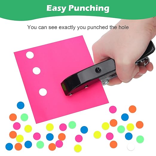 3/8 Inch Single Hole Punch, Windspeed 10 MM Circle Heavy Duty Portable Paper Hole Puncher for Paper Crafts with 5 Pcs Colors Self-Adhesive Stickers
