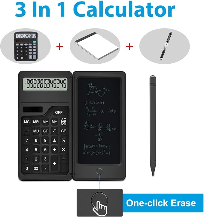 Calculator with Notepad, TRELC 12 Digits LCD Display Solar Desktop Calculator, Support Solar and Battery, Multi-Function Portable Calculators for Office, School and Home