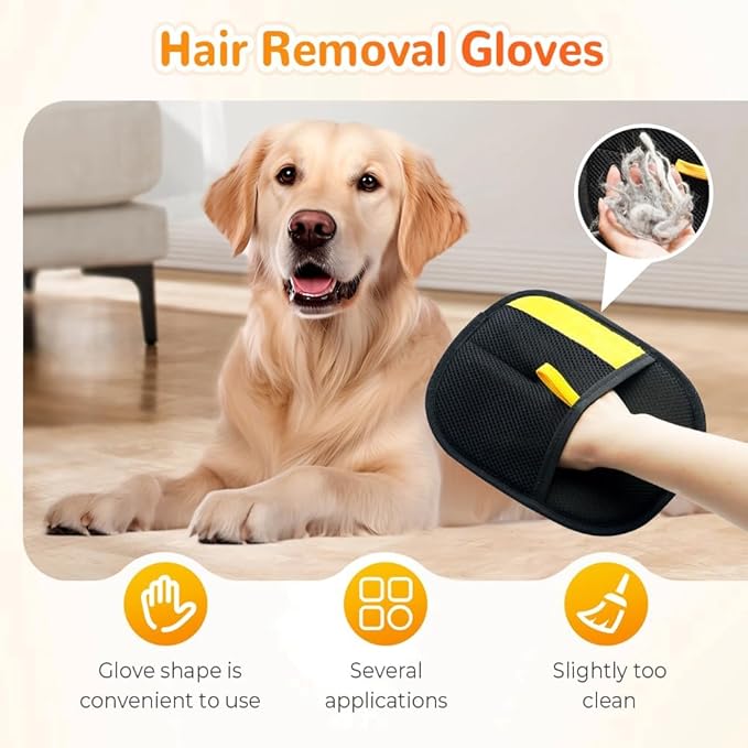 KOURRTER Pet Hair Removal Glove for Cats & Dogs, Upgraded Thickened Double Sided Grooming Glove, Powerful Cat Grooming Gloves, Reusable Hair Remover Glove for Couch, Furniture, Carpet, Curtain (3pcs)