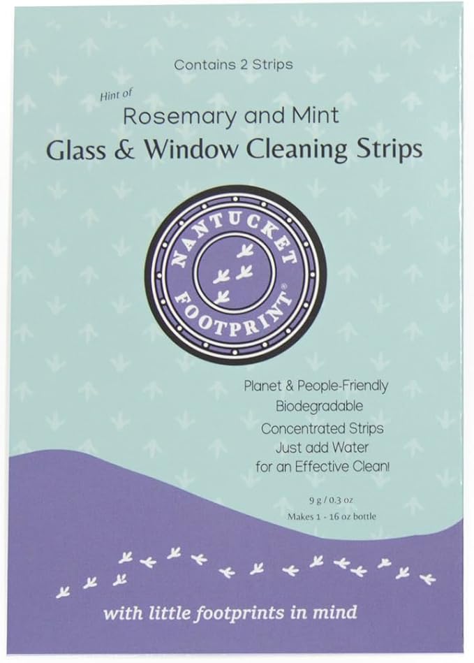 Nantucket Footprint Glass & Window Cleaning Spray - 16 oz - Just-Add-Water - 2 Concentrated Cleaning Strips + 16 oz Reusable Glass Spray Bottle