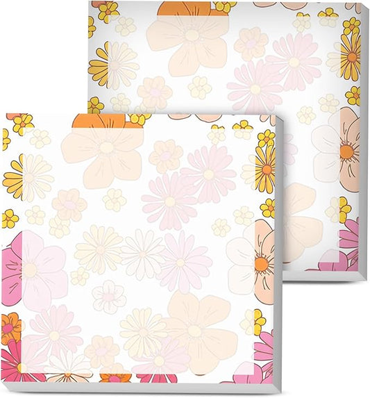 Sticky Notes, 2 Pads, 3x3 inches, Cute Colorful Fun Self-Stick Note Pads, Easy Post, Strong Adhesive Notepad Pink Orange Flowers