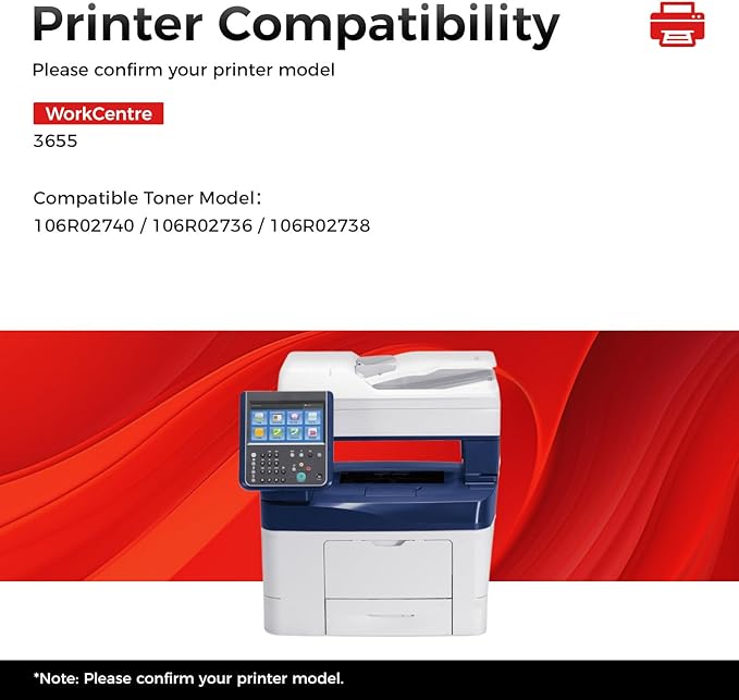 WorkCentre 3655 Black Extra High Capacity Toner Cartridge 106R02740 1-Pack Replacement for Xerox 106R02740 106R02736 106R02738 Toner Compatible with Xerox WorkCentre 3655 Laser Printer Ink All-in-One