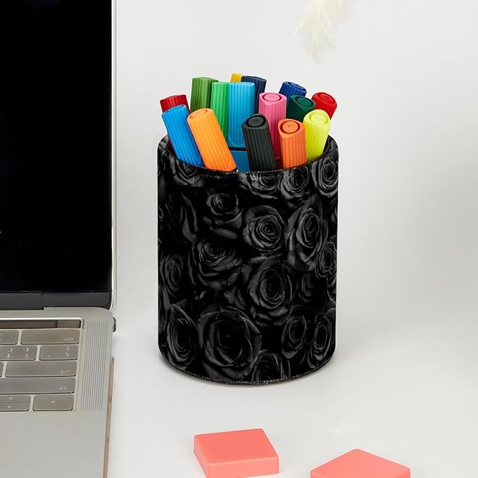 Pen Holder for Desk, Black Roses Pencil Holder, Cup Holder for Desk Office, Pen Organizer