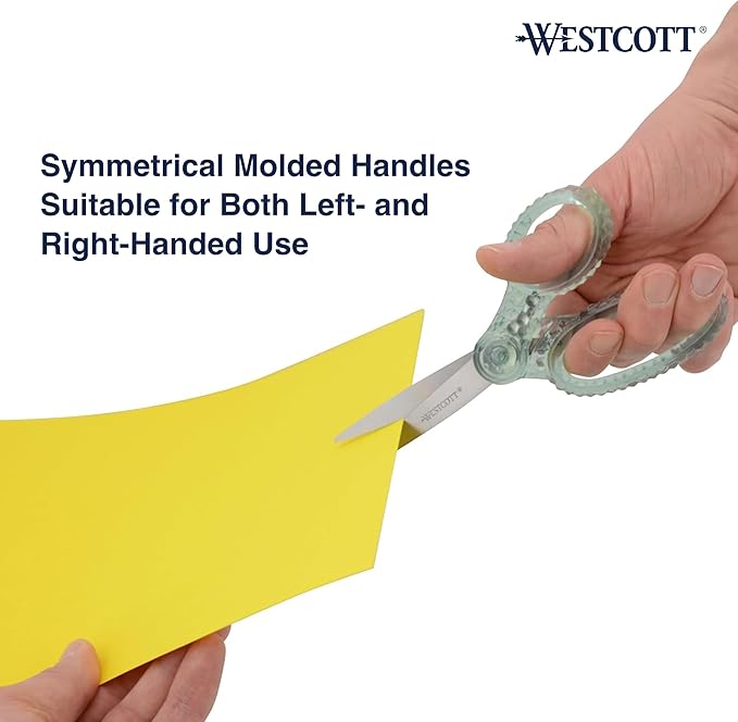 Westcott GEM Crystal-Design 7-Inch Pointed Student Scissors for Ages 12+, Classroom Essential with Comfortable Grip, Ideal for Left or Right Hand, Back to School, School Supplies, Green