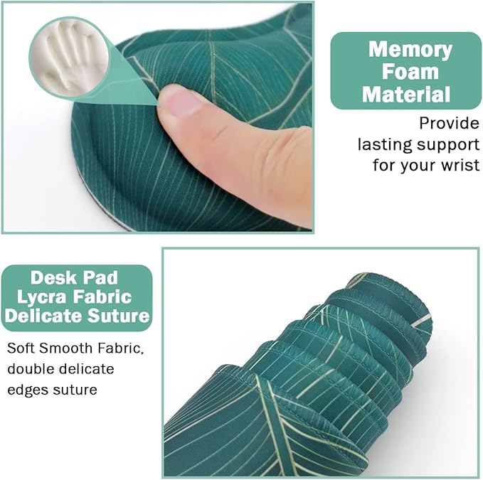 Ergonomic Large Mouse Pad and Keyboard Wrist Rest, Desk Pad for Keyboard and Mouse, 4-in-1 Large Gaming Mouse Pad with Wrist Support for Home Office Study Game-Green Leaves