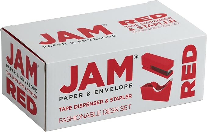 JAM PAPER Office & Desk Sets - 1 Stapler & 1 Tape Dispenser - Red - 2/Pack