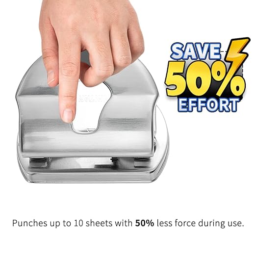 Paper Hole Puncher 2 Hole Punch, 10 Sheets Capacity, Without Base, Silver