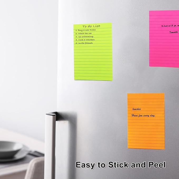 9 Pack Lined Sticky Notes 4x6 in Post Sticky Notes with Lines, 9 Bright Colors Self Sticky Notes Pad Its, Large Ruled Sticky Note for Office, Home, 35 Sheets/Pad
