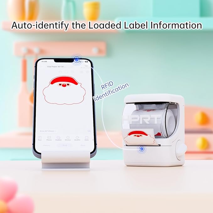 NEW1 Label Printer 2 Inch Portable Inkless Bluetooth Label Maker for Small Business, Home, School, Sticker Printer for Address, Logo, Barcode, Clothing, with Automatic Label Recognition（White）