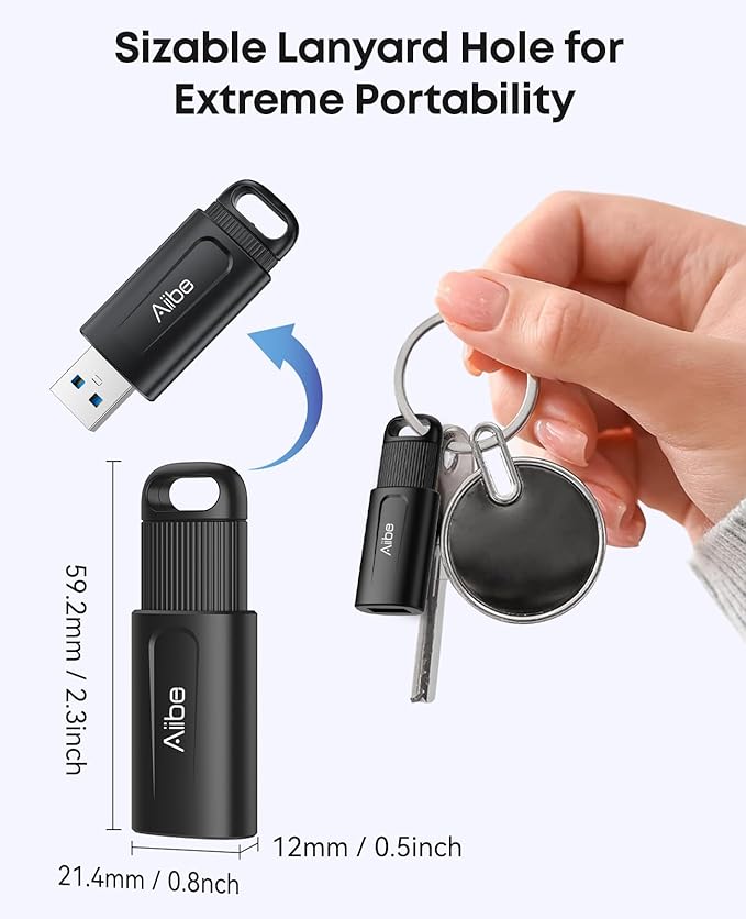 Aiibe 128GB Flash Drive USB 3.0 Thumb Drive up to 100MB/s USB Drive Retractable Memory Stick with LED Indicator Portable Keychain Jump Drive for Windows Mac PC Laptop Car, Black