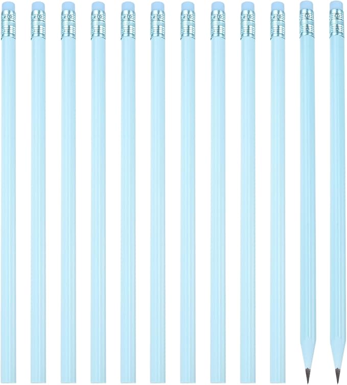 PATIKIL Round Pencils, 12 Pcs Triangle HB Graphite Pencil Wooden Pencils with Eraser for Classroom Office Writing Drawing Supplies, Blue