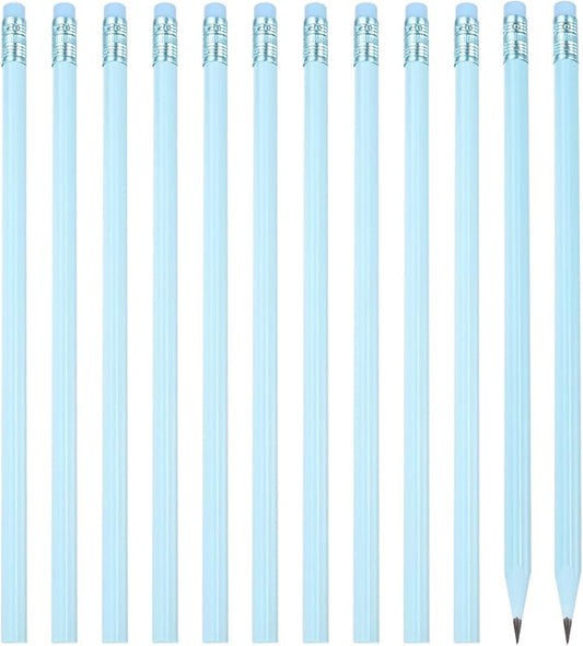 PATIKIL Round Pencils, 12 Pcs Triangle HB Graphite Pencil Wooden Pencils with Eraser for Classroom Office Writing Drawing Supplies, Blue