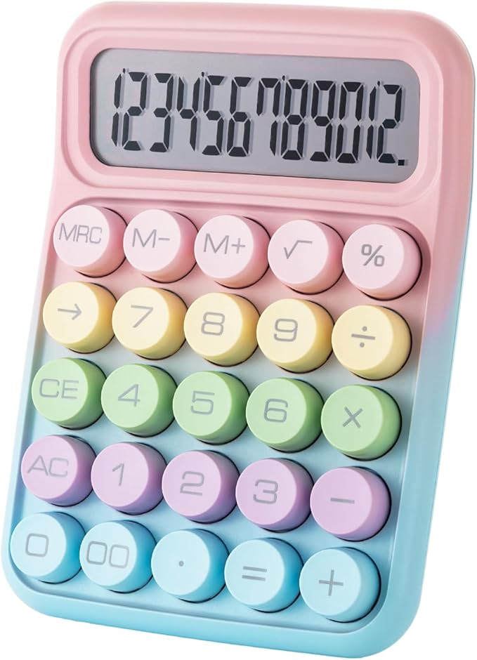 M&G Mechanical Switch Calculator, 12 Digit Basic Desk Calculator, Large LCD Display and Big Buttons, Cute Desktop Calculators Gift for Children Students Teacher