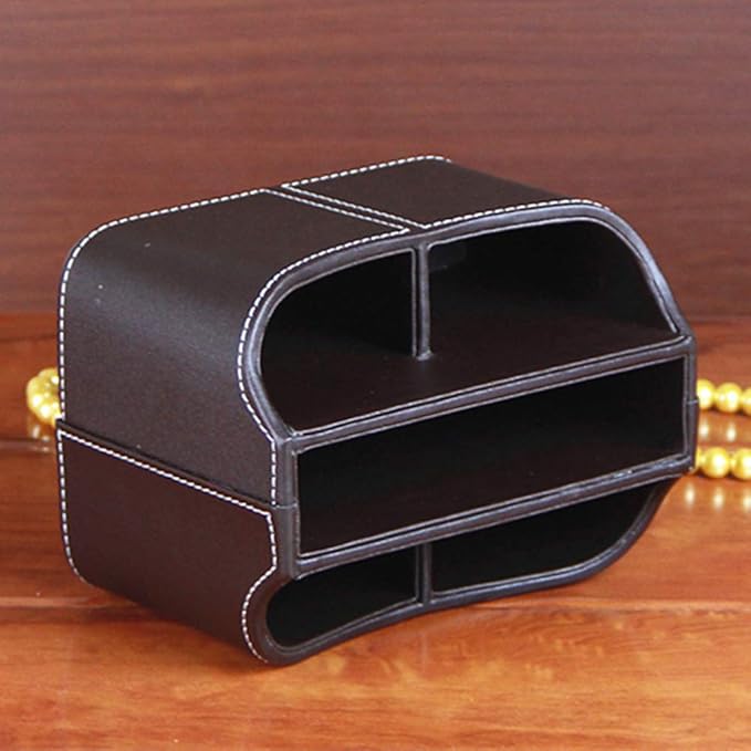 PU Leather Remote Control Holder 360 Degree Spinning Desk Organizer Storage Box for Remote Caddy,TV Guide, Mail, Electronics, Pen,Stationery and Media Storage (Brown)