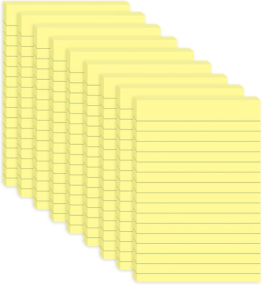 9 Pack Lined Sticky Notes with Lines 4x6 in Post, Yellow Color, Large Ruled Super Sticking Power Memo Pads, Self-Stick Pads for Home, Office, School