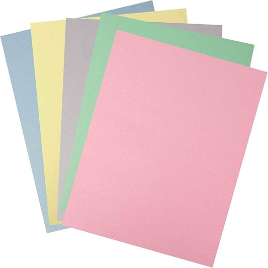 100 Assorted Colored Sheet Card Stock - Vellum Bristol Cover, Copy, Printer Paper, 67lb, 147gsm, 8.5" x 11", 20 Pieces of 5 Colors (Pink, Blue, Green, Cream, Gray)
