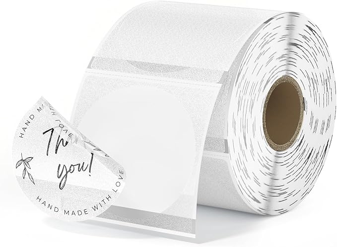 MUNBYN 2 Inch (50.8mmx50.8mm) Silver Fine Glitter Thermal Labels, Round Thermal Printer Stickers for Small Businesses, 500 Labels/1 Roll