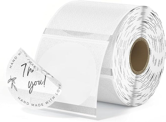 MUNBYN 2 Inch (50.8mmx50.8mm) Silver Fine Glitter Thermal Labels, Round Thermal Printer Stickers for Small Businesses, 500 Labels/1 Roll