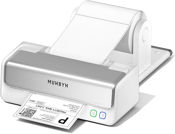 MUNBYN Replaceable Print-Head Bluetooth Thermal Label Printer with Paper Holder, RW405B, Wireless 4x6 Shipping Label Printer for Small Businesses Compatible with Mac, Windows, iPhone, Android, Chrome