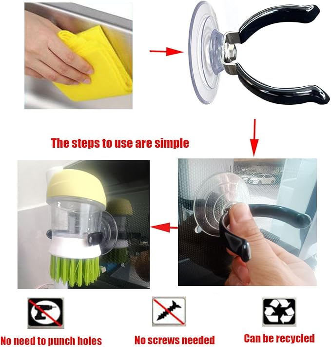 XNDGURE Soap Dispensing Palm Brush Holder Dish Brush Holder for Kitchen Brush Dish Brush With Soap Dispenser Pot Black Sink Stand Organizer (Open)