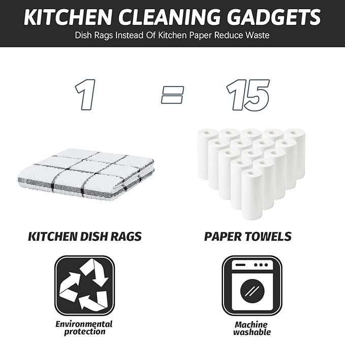 Nialnant 4PCS Cleaning Rags,100% Cotton Terry Dish Rags for Washing Dishes,Quick Drying Dish Cloths,Dish Towels for Kitchen,Black-12x12in
